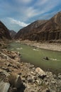 Indus River valley along the road to lake Tsomoriri in Ladakh Royalty Free Stock Photo