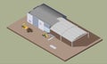 Indusrial warehouse building process. Isometric illustration of house construction. Royalty Free Stock Photo