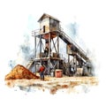 Industrial Aggregate Processing Plant A Watercolor Illustration of Workers and Machinery Royalty Free Stock Photo