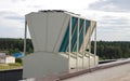 Industrial air conditioner on the roof. Compressor, cooler. Royalty Free Stock Photo