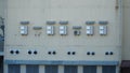 industrial air conditioner. Air conditioner units HVAC on a roof of industrial building with blue sky and clouds in the Royalty Free Stock Photo