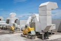 Industrial air conditioning units. Industrial air conditioning and ventilation systems on roof. Royalty Free Stock Photo