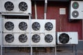 Industrial air conditioning and ventilation systems on the wall of a building