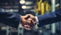 Industrial Alliance Businessman and Engineers Handshake at Plant, Successful Collaboration