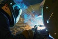 Industrial arc welding work with sparks Royalty Free Stock Photo