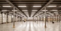Interior of huge empty storehouse. Industrial warehouse racking. Royalty Free Stock Photo