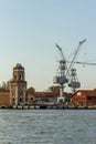 Industrial area with cranes in Venice, Italy, 2016 Royalty Free Stock Photo