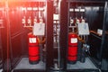 Industrial automatic fire extinguishing system, cabinet with balloon of fire-fighting foam, nitrogen and control unit