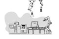 Industrial automation robotic hand doodle art vector illustration