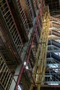 Industrial background, old abandoned factory hall with stairs and day light Royalty Free Stock Photo