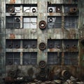 Industrial background with decayed wall of industrial building. Distressed surface texture, grungy ruins. Generated AI. Royalty Free Stock Photo