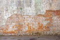 Industrial background, empty grunge urban street with warehouse brick wall. Background of old vintage dirty brick wall Royalty Free Stock Photo