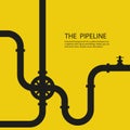 Industrial background. On a yellow background, a pipeline with valves and fittings. Water, gas, oil, and sewer lines. Simple Royalty Free Stock Photo