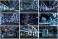 Industrial backgrounds collage made of 9 pictures