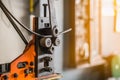 industrial bender equipment machine for metal pipe bending. Selective focus Royalty Free Stock Photo