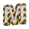Industrial black and yellow striped metallic font, 3d rendering, letter M