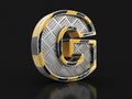 Industrial black and yellow striped metallic font - letter G. Image with clipping path