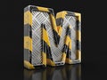 Industrial black and yellow striped metallic font - letter M. Image with clipping path