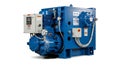 Industrial blue compressor unit on white background Royalty Free Stock Photo