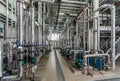 Industrial boiler interior with lots of pipes, pumps and valves