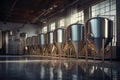 Factory industrial steel interior brewery fermenting alcohol tank production equipment metallic Royalty Free Stock Photo