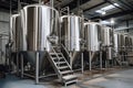 Industrial Brewery with Fermentation Tanks and Beer Kegs