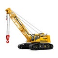 Industrial bright yellow tower crane isolated against a plain white backdrop Royalty Free Stock Photo