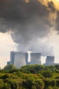 Industrial brown coal power plant chimney smokestack emission Royalty Free Stock Photo