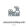 Industrial building with contaminants outline vector icon. Thin line black industrial building with contaminants icon, flat vector