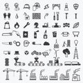 Industrial building factory and power plants icons set