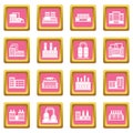Industrial building icons pink