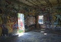 Industrial Building Interior Corner with Colorful Graffiti