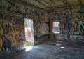 Industrial Building Interior with Graffiti Grunge