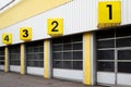 Industrial building with numbered gates