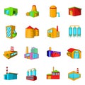 Industrial building plants and factories icons set