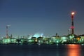 Industrial building and seascape at night Royalty Free Stock Photo