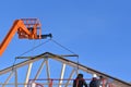 Industrial building under construction during the winter