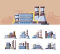 Industrial buildings colorful flat vector illustrations set Royalty Free Stock Photo