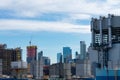 Industrial Buildings and Equipment in Astoria Queens with a view of Skyscrapers in Long Island City of New York Royalty Free Stock Photo