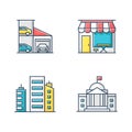 Industrial buildings RGB color icons set Royalty Free Stock Photo