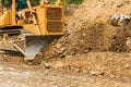 Industrial bulldozer moving earth pit or quarry Royalty Free Stock Photo