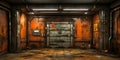 industrial bunker. massive metallic door and rusted walls background