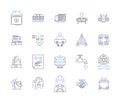 Industrial business outline icons collection. Industry, Business, Manufacturing, Factory, Industrialization, Commerce