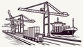 Industrial Cargo Port Operations. Logistics and Freight Vector Scene, vector design Generative AI Royalty Free Stock Photo