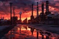 industrial chemical plant with smokestacks at sunset Royalty Free Stock Photo
