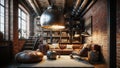 Industrial Chic Loft Transformed into a Cozy Reading Nook - AI generated digital art