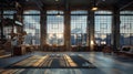 Industrial chicago loft with detailed lighting, factory windows, and realistic textures in high res Royalty Free Stock Photo