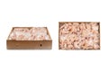 Industrial chicken selling and producing.Raw, frozen chicken wings in a cardboard box on an isolated white background Royalty Free Stock Photo