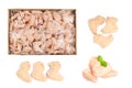 Industrial chicken selling and producing.Raw, frozen chicken wings in a cardboard box on an isolated white background Royalty Free Stock Photo