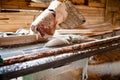 Industrial circular saw in wood production factory Royalty Free Stock Photo